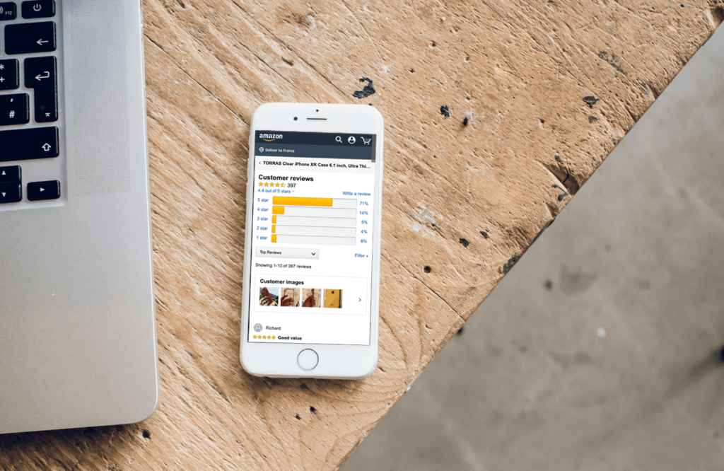 Amazon website on smartphone