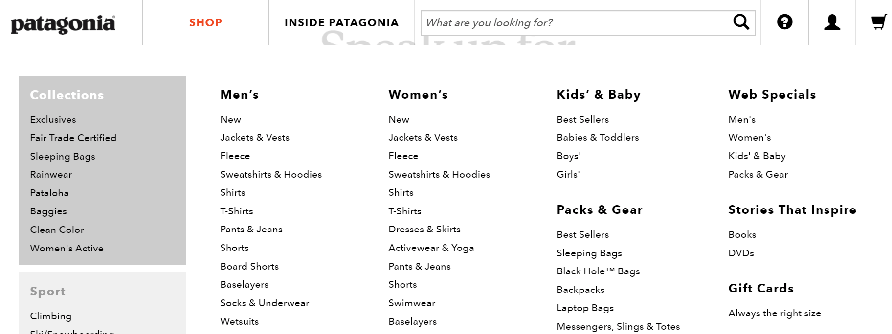 ecommerce product filters patagonia