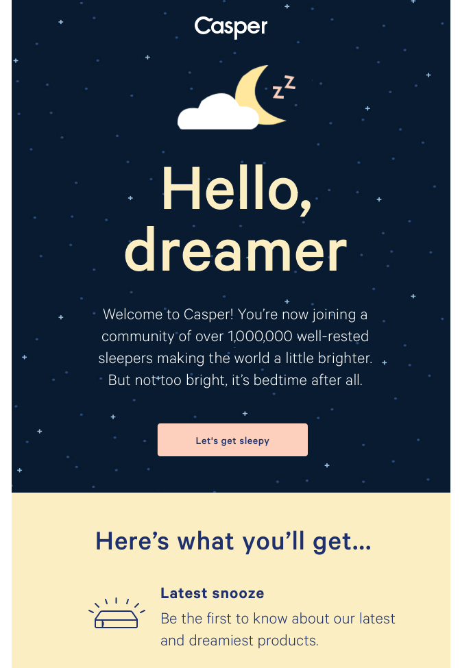 Casper email with Hello, dreamer copy